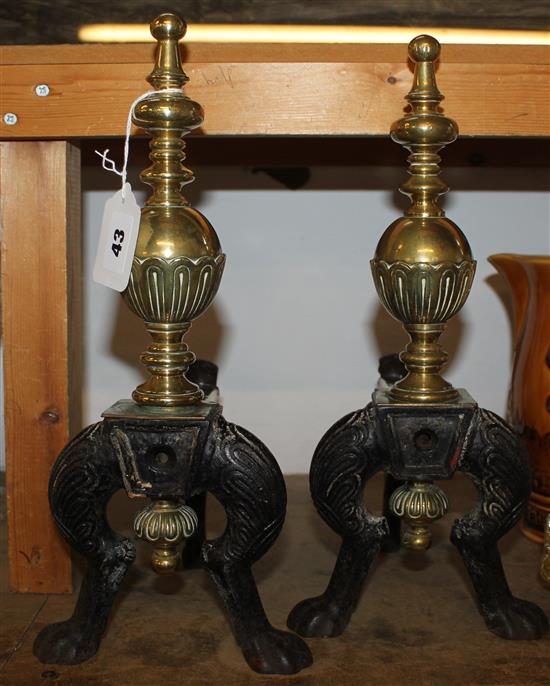 Pair or brass & iron fire dogs